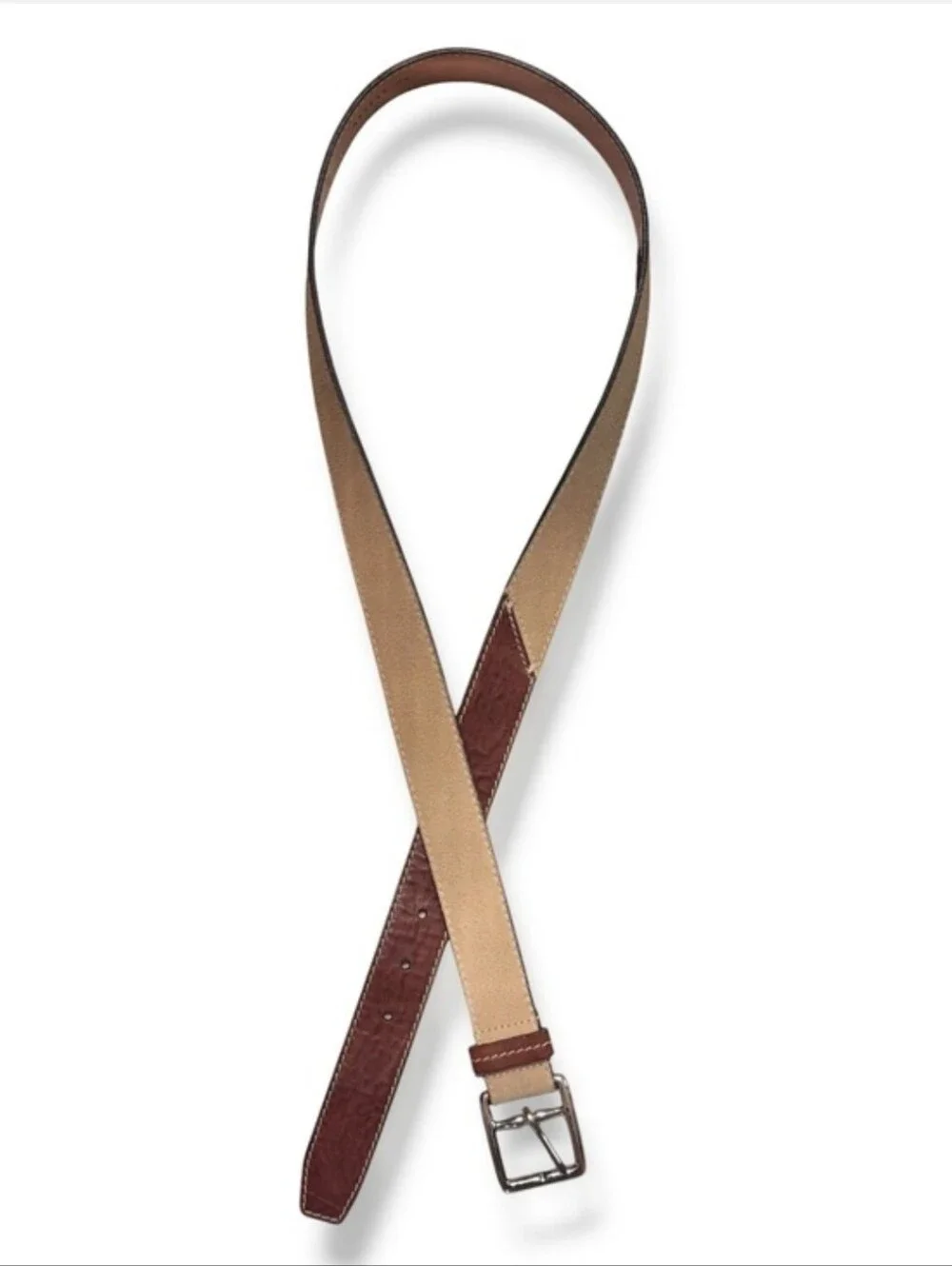 COLE HAAN Two Tone Tan & Brown Suede & Leather Belt Size 40 VINTAGE